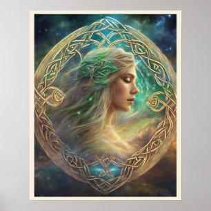 Celtic Knot Blonde Hair Fanciful Portrait Woman Poster