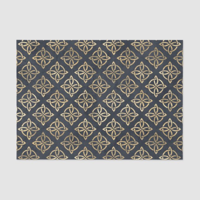 Celtic Knot Blue Gold Irish Pattern Tissue Paper (Front)