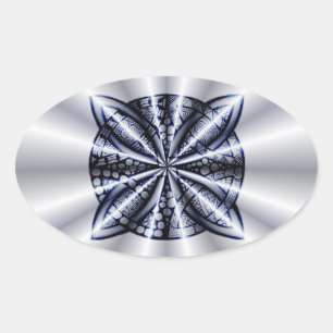 Celtic Knot Blue Metallic Oval Sticker