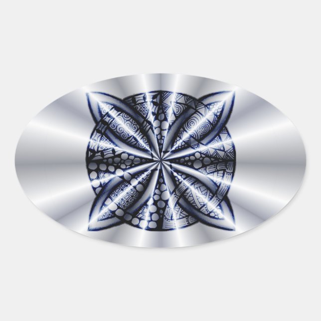 Celtic Knot Blue Metallic Oval Sticker (Front)