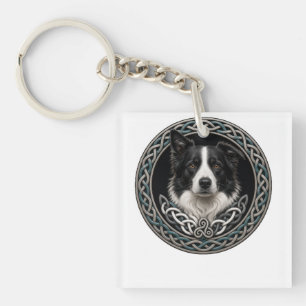 Celtic Knot Border Collie Dog Art Keychain