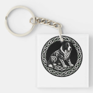 Celtic Knot Border Collie Dog Art Keychain