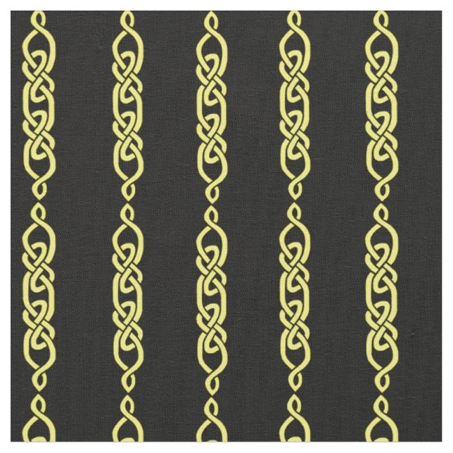 Celtic knot, braid, gold stripe on black fabric (Close Up)