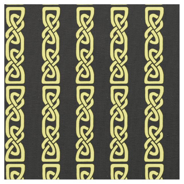 Celtic knot, braid, gold stripe on black fabric (Close Up)