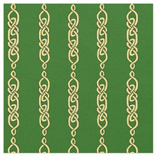 Celtic knot, braid, gold stripe on deep green fabric