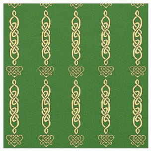 Celtic knot/braid, heart gold stripe on deep green fabric
