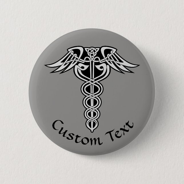 Celtic Knot Caduceus 2 Inch Round Button (Front)
