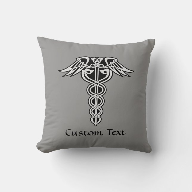 Celtic Knot Caduceus Throw Pillow (Front)
