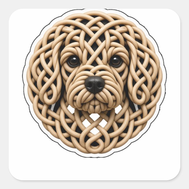 Celtic Knot Cavapoo Face Square Sticker (Front)