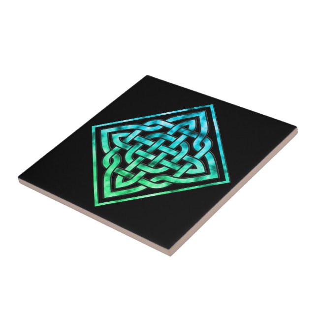 Celtic Knot Ceramic Tile - Diamond Blue Green (Side)