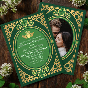 Celtic Knot Claddagh Shamrock Wedding Green Photo Invitation