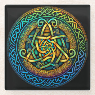Celtic Knot Colourful Knotwork Glass Coaster