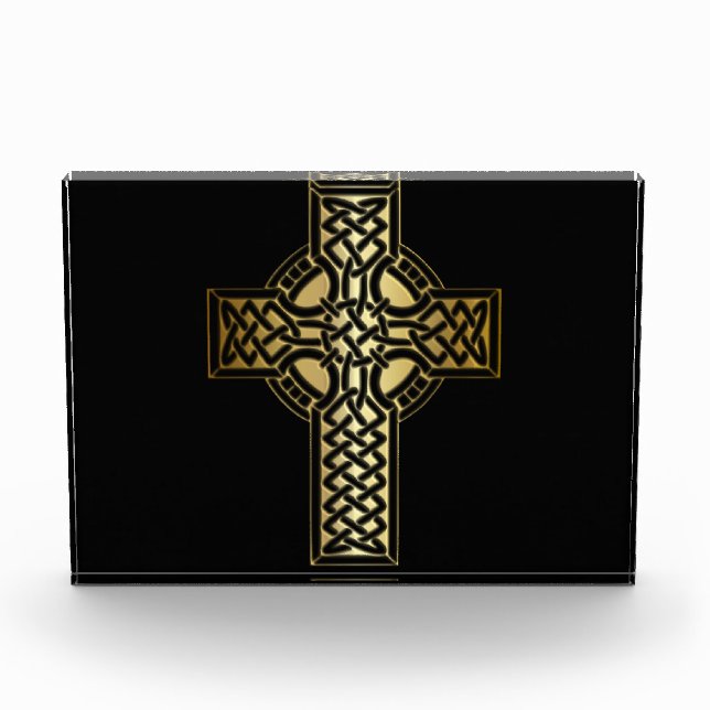 Celtic Knot Cross in Gold and Black Photo Block (Front)