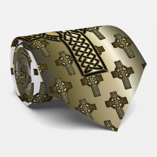Celtic Knot Cross in Gold and Black Tie