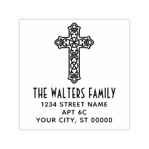 Celtic Knot Cross Name Return Address Self-inking Stamp