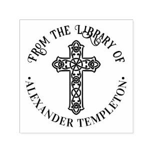 Celtic Knot Cross Round Library Book Name  Self-inking Stamp