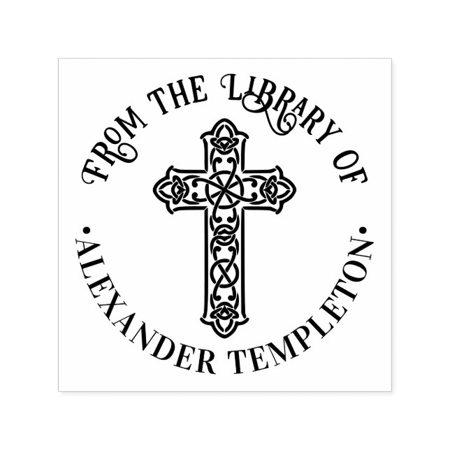 Celtic Knot Cross Round Library Book Name  Self-inking Stamp (Design)