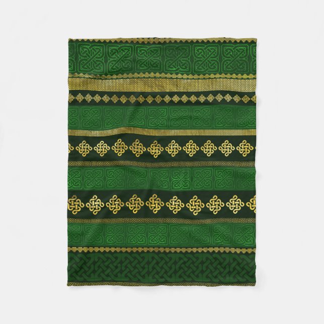Celtic Knot Decorative Gold and Green pattern Fleece Blanket (Front)