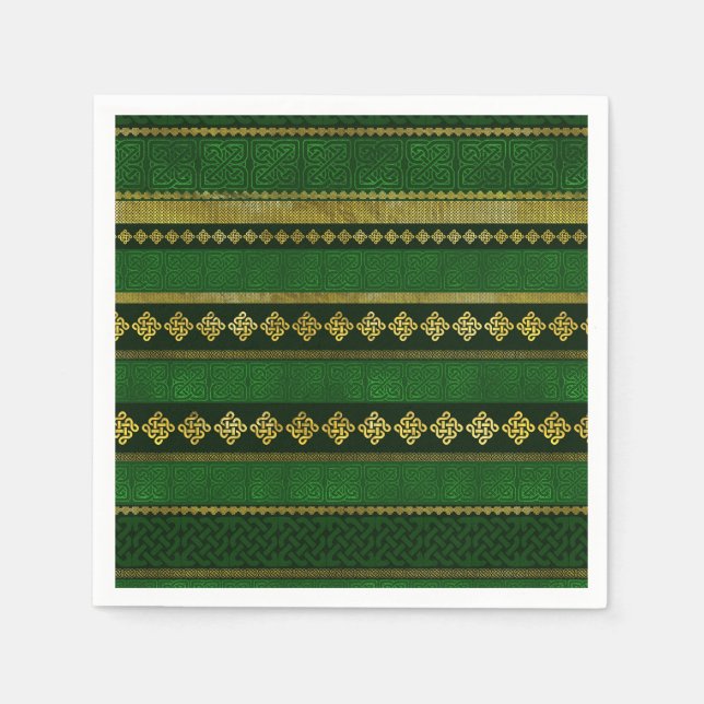 Celtic Knot Decorative Gold and Green pattern Napkin (Front)