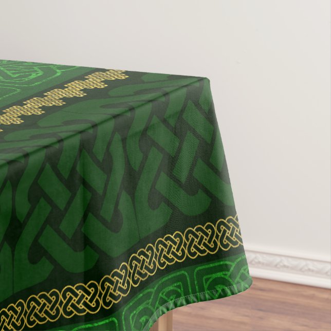 Celtic Knot Decorative Gold and Green pattern Tablecloth (In Situ)