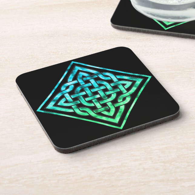 Celtic Knot - Diamond Blue Green Black Coasters (Left Side)