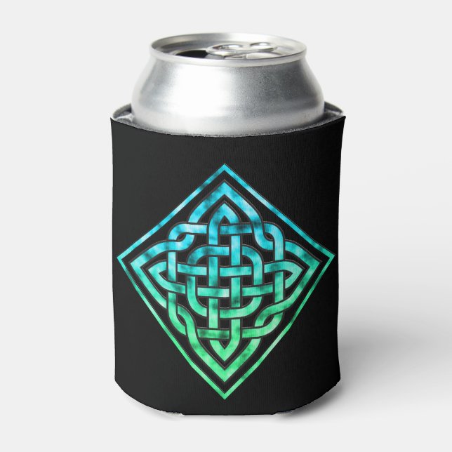 Celtic Knot - Diamond Blue Green Can Cooler (Can Front)