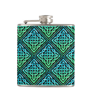 Celtic Knot - Diamond Blue Green Hip Flask