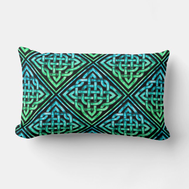 Celtic Knot - Diamond Blue Green Lumbar Pillow (Front)