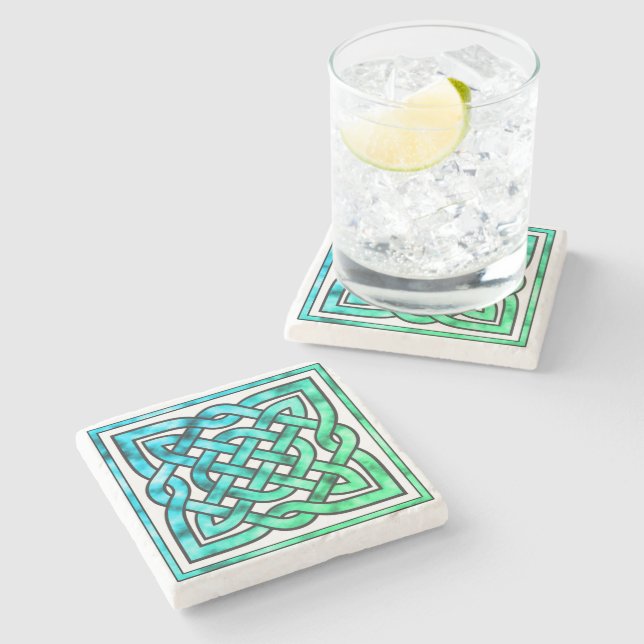 Celtic Knot - Diamond Blue Green Stone Coaster (Side)
