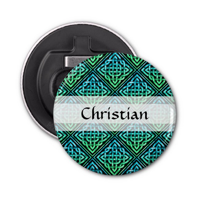 Celtic Knot - Diamond Tile Blue Green Bottle Opener (Front)