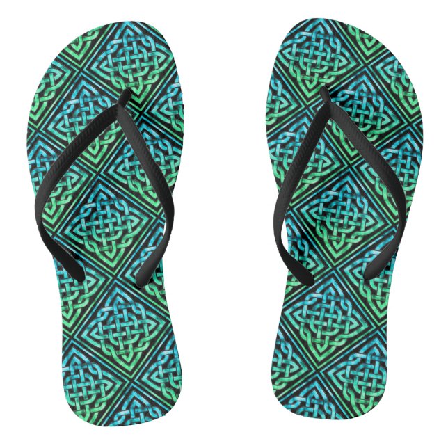 Celtic Knot - Diamond Tile Blue Green Flip Flops (Footbed)