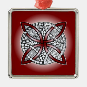 Celtic Knot Doodle Maroon Red Metal Ornament