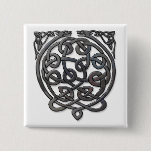 Celtic Knot Dragons – Black Chrome 2 Inch Square Button