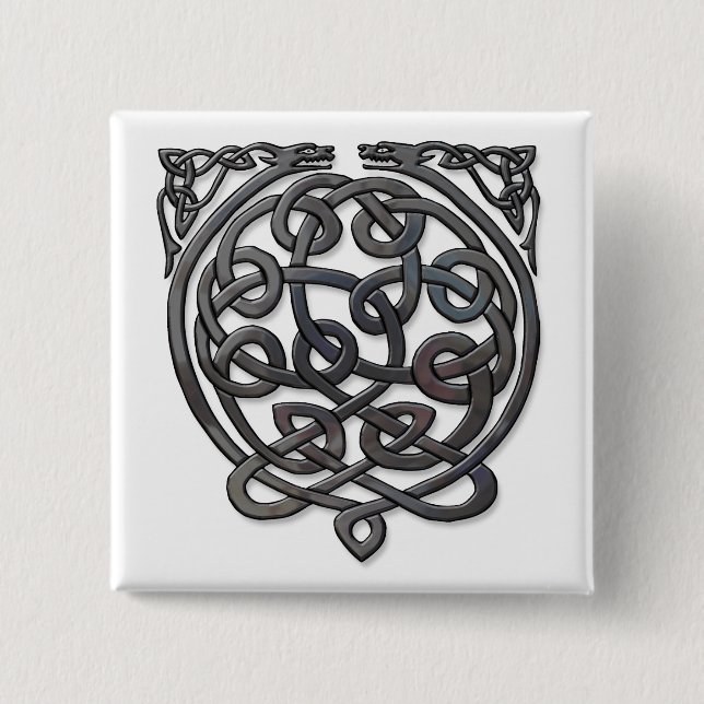 Celtic Knot Dragons – Black Chrome 2 Inch Square Button (Front)
