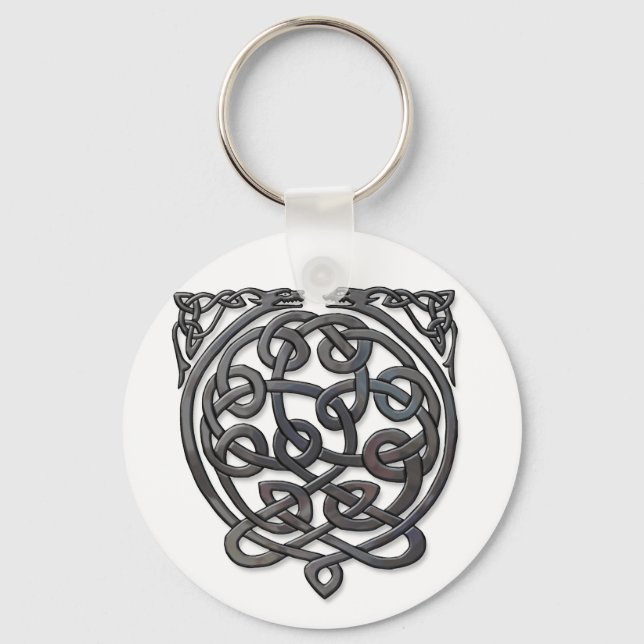 Celtic Knot Dragons – Black Chrome Keychain (Front)