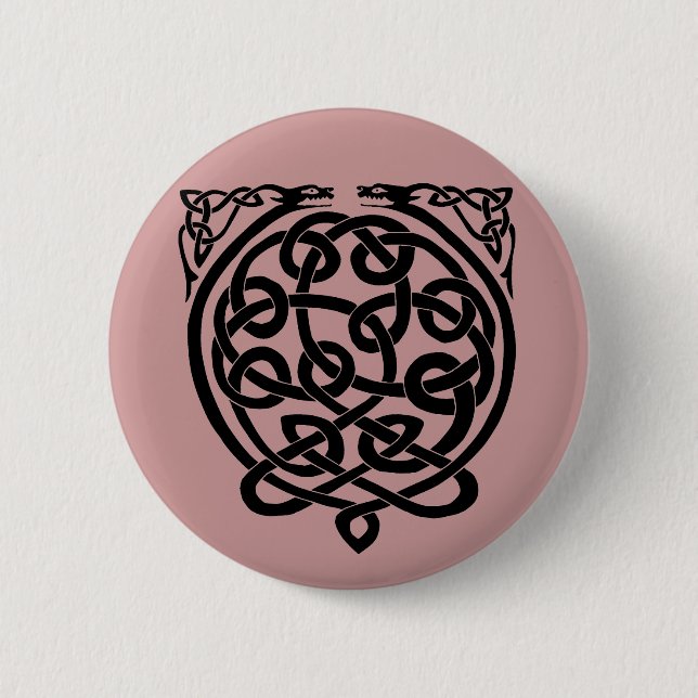 Celtic Knot Dragons – Black & White 2 Inch Round Button (Front)