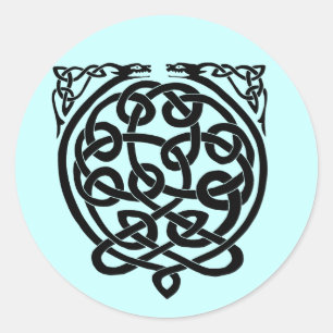 Celtic Knot Dragons – Black & White Classic Round Sticker