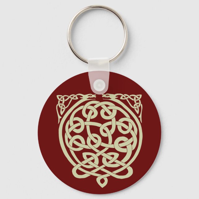 Celtic Knot Dragons – Black & White Keychain (Front)