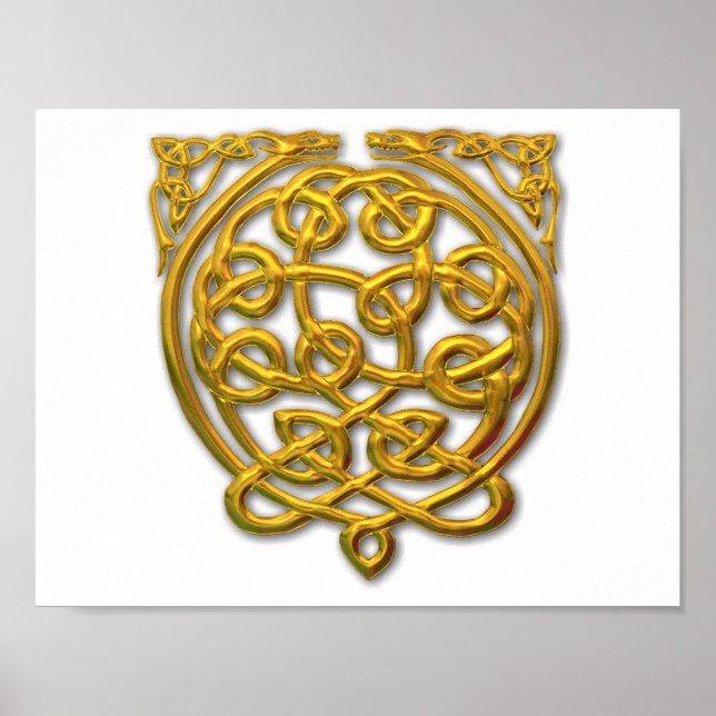 Celtic Knot Dragons – Gold Poster (Front)