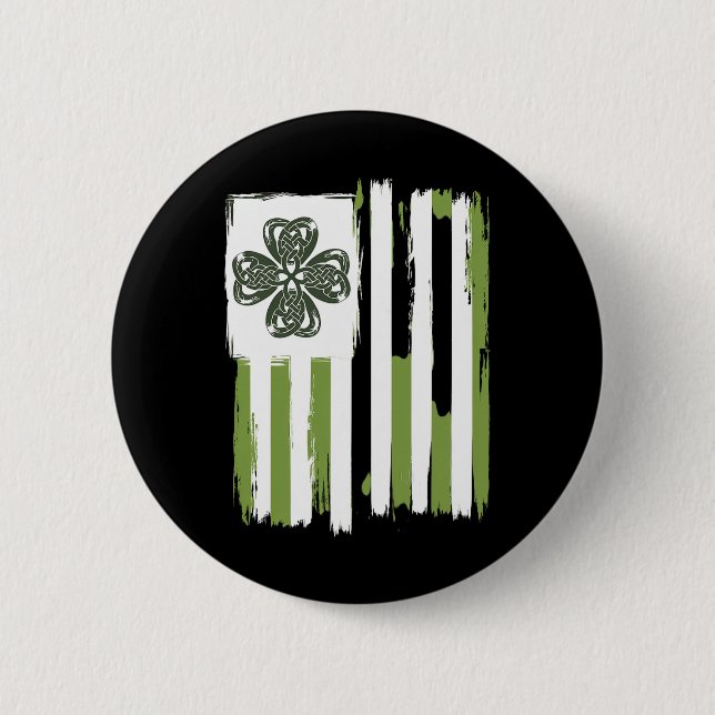 Celtic Knot Four Leaf Clover Stripes Design St Pat 2 Inch Round Button (Front)