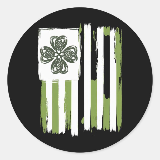 Celtic Knot Four Leaf Clover Stripes Design St Pat Classic Round Sticker (Front)