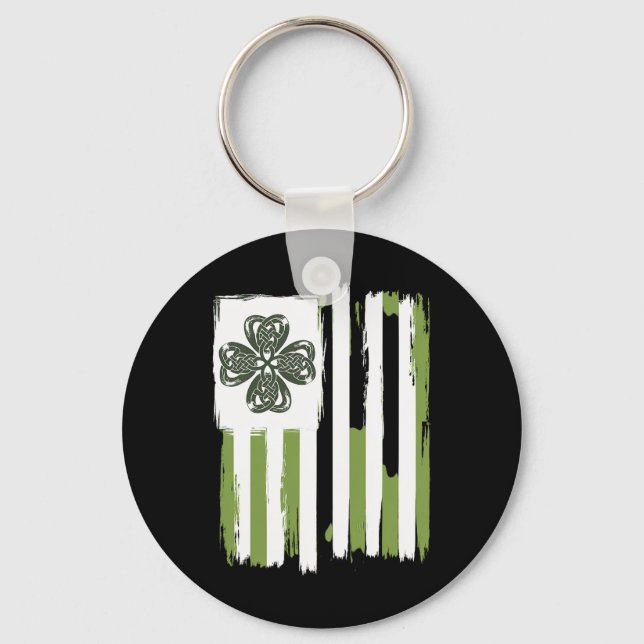 Celtic Knot Four Leaf Clover Stripes Design St Pat Keychain (Front)