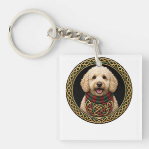 Celtic Knot Goldendoodle Christmas Scarf Keychain