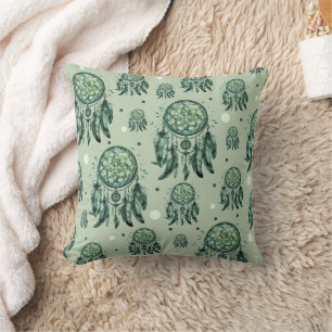 Celtic knot green dreamcatcher throw pillow