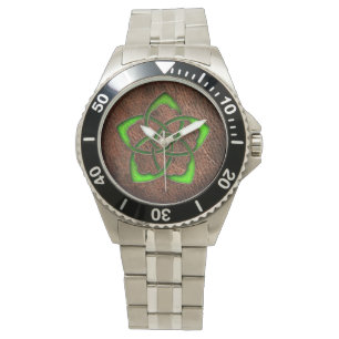Celtic knot green flower on leather digital art watch