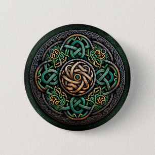 Celtic Knot Green Gold Knotwork 2 Inch Round Button