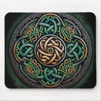 Celtic Knot Green Gold Knotwork Mouse Pad