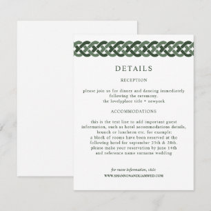 Celtic Knot Green Wedding Information Guest Enclosure Card