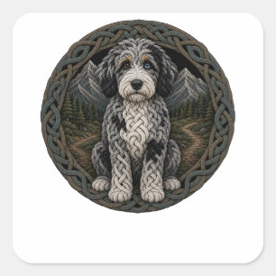 Celtic Knot Hiking Aussiedoodle Square Sticker