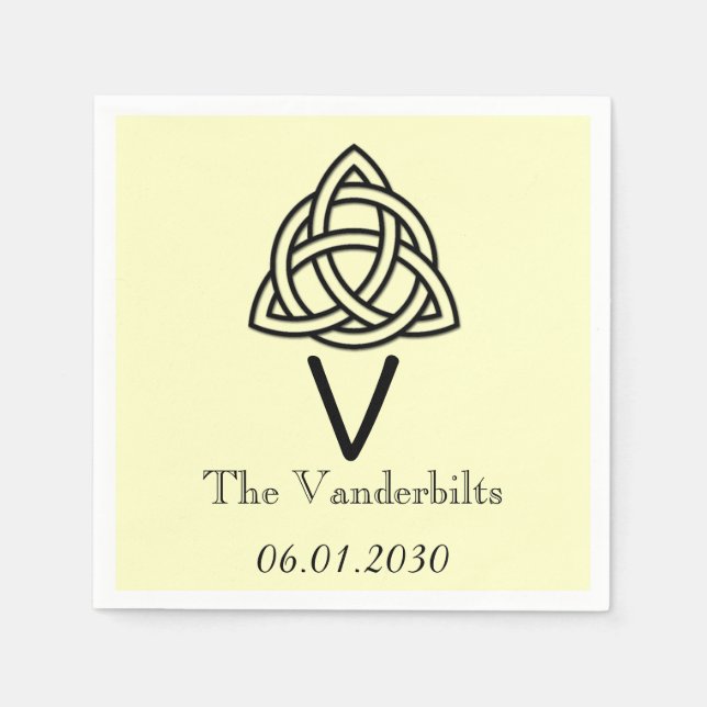 Celtic Knot in Black and Ivory Monogram Wedding Napkin (Front)